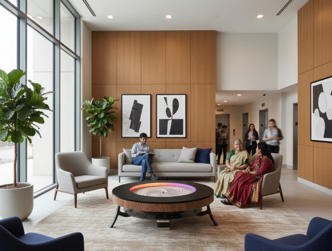 Apartment Lobby environment featuring Tarang motorized sand art table