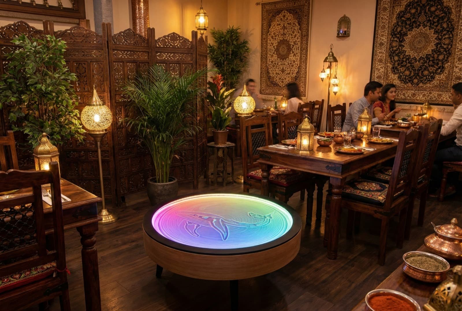 Restaurant environment featuring Tarang motorized sand art table